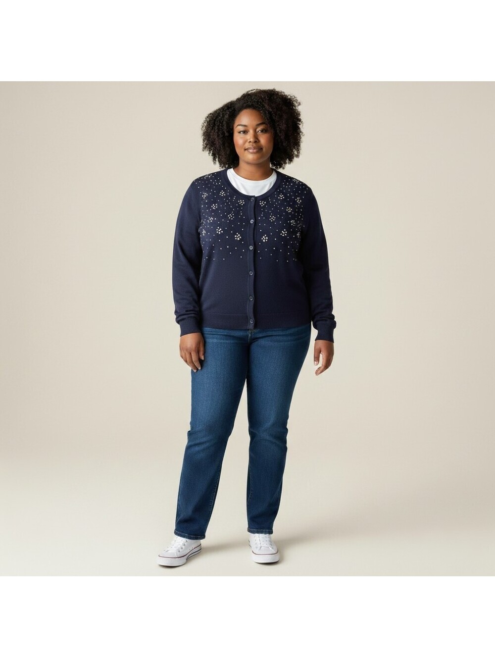Esperanza Cardigan Women XL Blue Rhinestone Button Long Sleeve Knit Soft Cozy